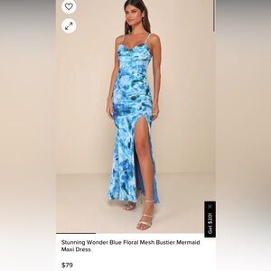 Lulus Blue Floral Mesh Maxi Dress